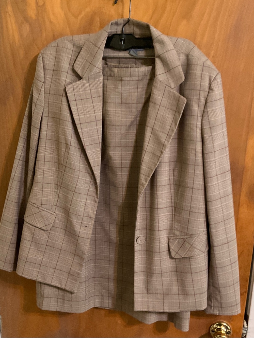 Koret Taupe Plaid Women's Suit Jacket and Skirt